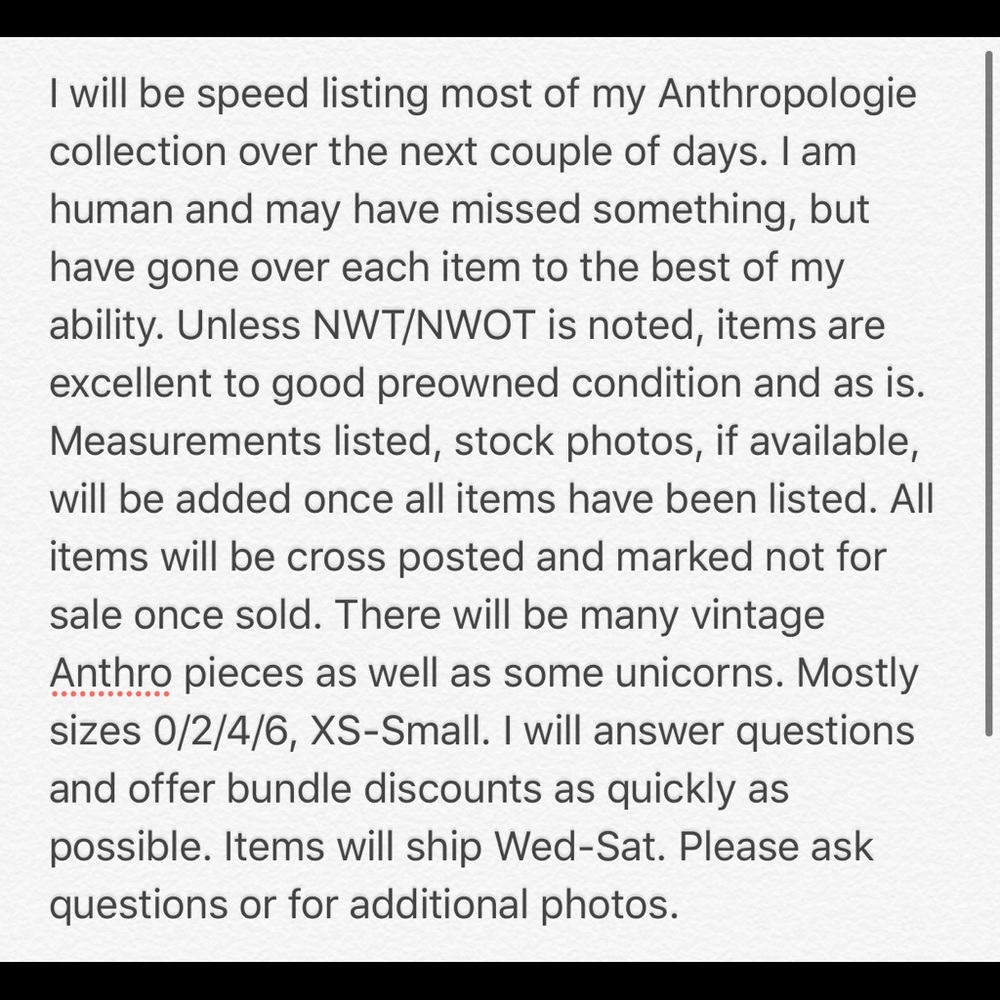 ANTHRO LIQUIDATION! 💕 PLEASE READ💕